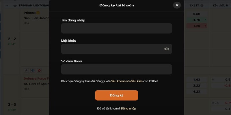 Đăng ký OXBET không mất phí dịch vụ